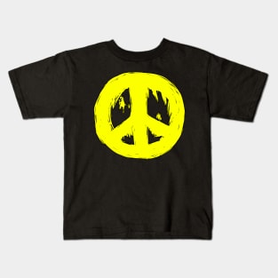 Ragged Brushed Peace Sign Yellow Kids T-Shirt